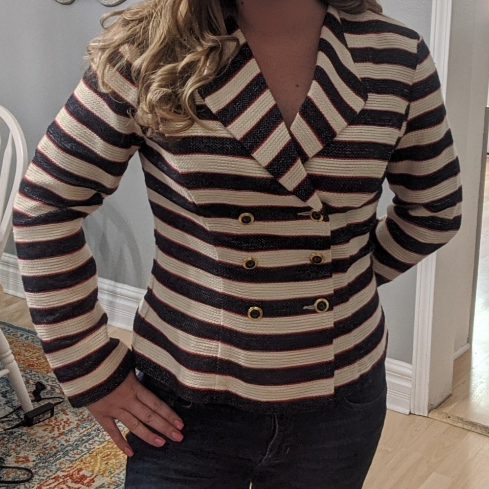 CAbi Red White Blue Striped Cruise Jacket Sz 10